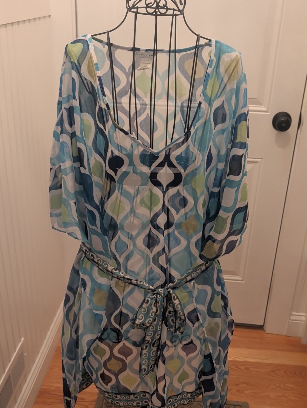 Trina Turk Blue & Green Geometric V-Neck Cover Up